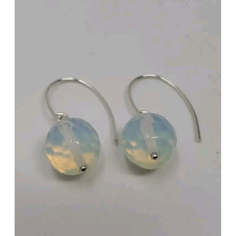 Delisch Opaline Iridescent Bead Simple Drop Pierced Earrings Silver Tone